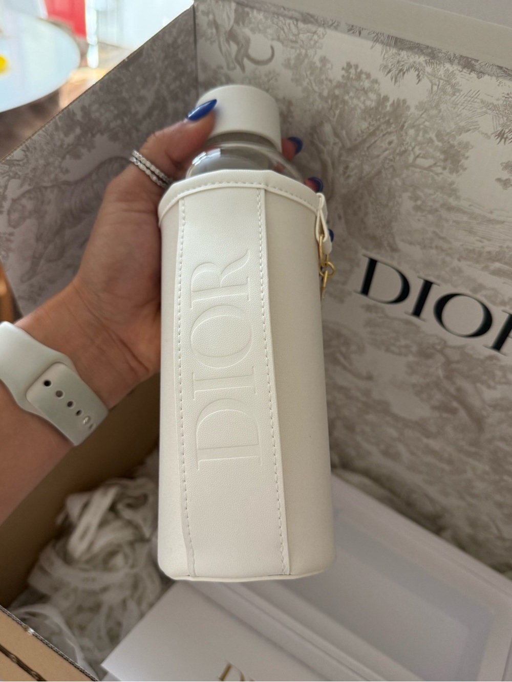 Dior White Embossed Logo Water Bottle